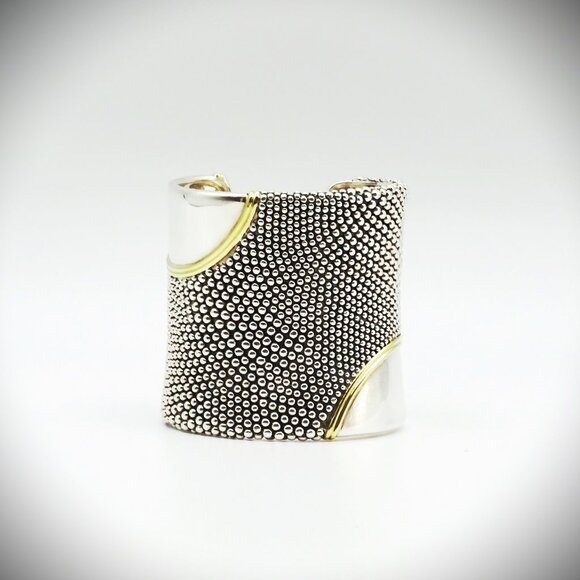LAGOS Caviar Collection Sterling Silver Cuff 18K Gold Cuff Bracelet 199.9 Grams - Picture 4 of 13